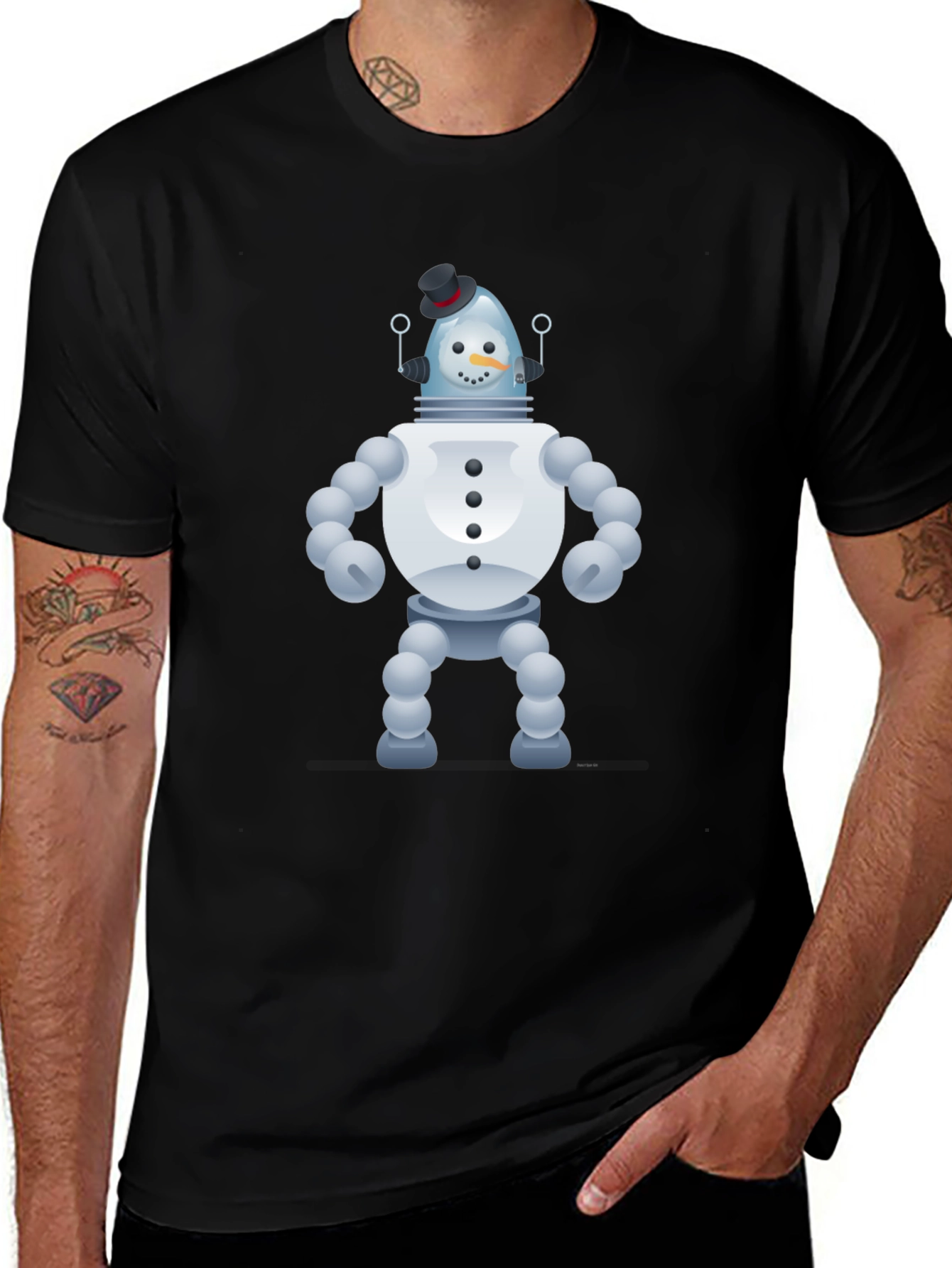 Snowman Robot Graphic Tee - Unique Novelty T-Shirt