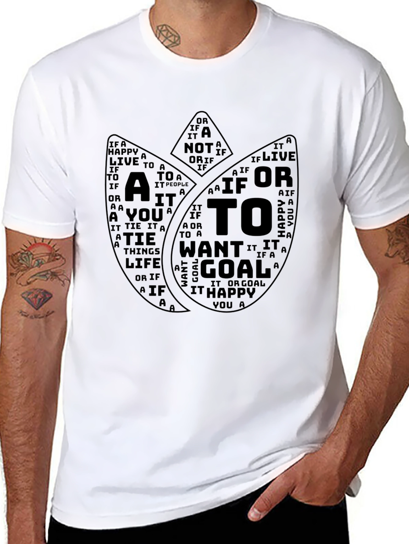 Inspirational Word Art Tulip Graphic T-Shirt - Black