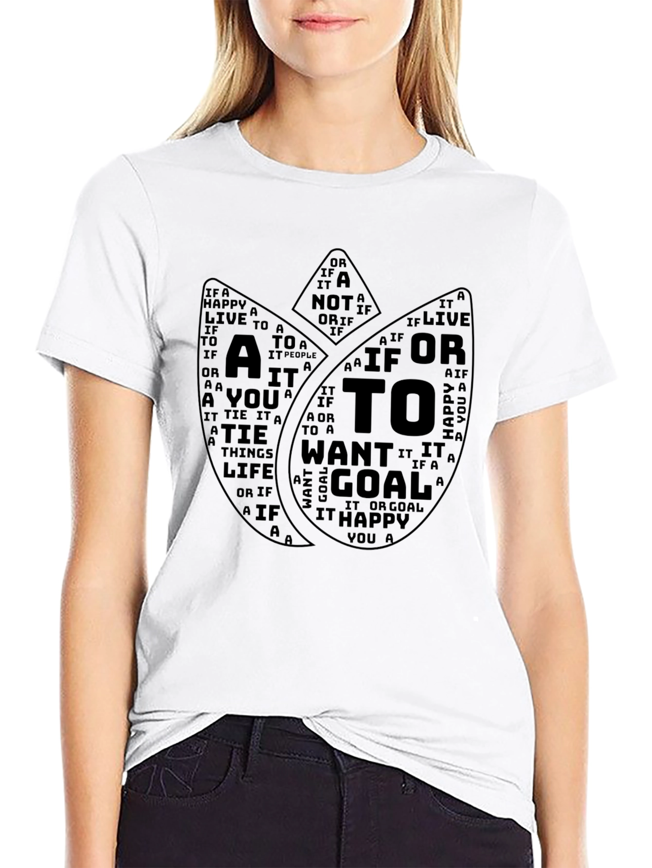 Inspirational Word Art Tulip Graphic T-Shirt - Black