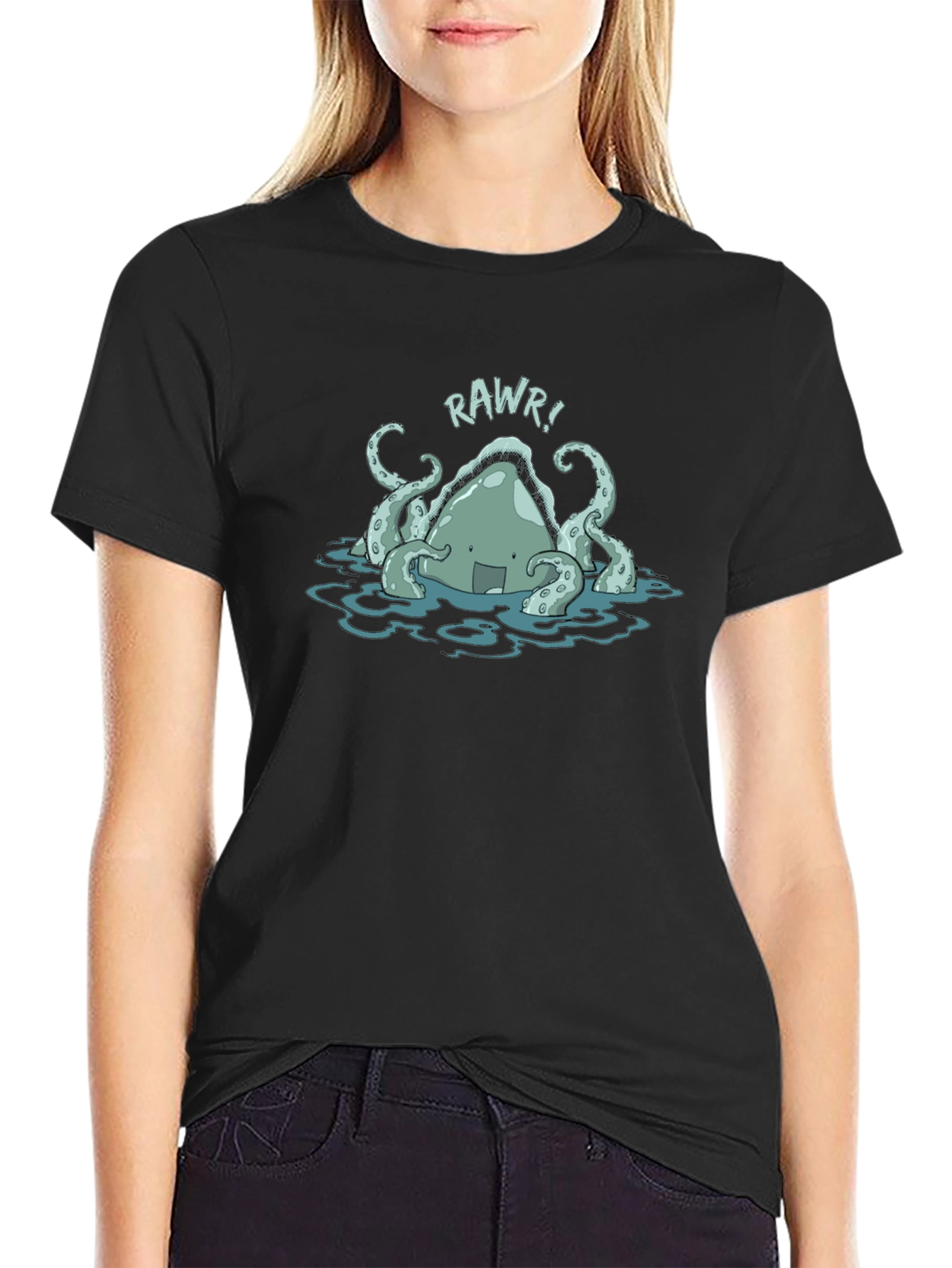 Rawr! Kraken Graphic Tee - Black Cotton T-Shirt