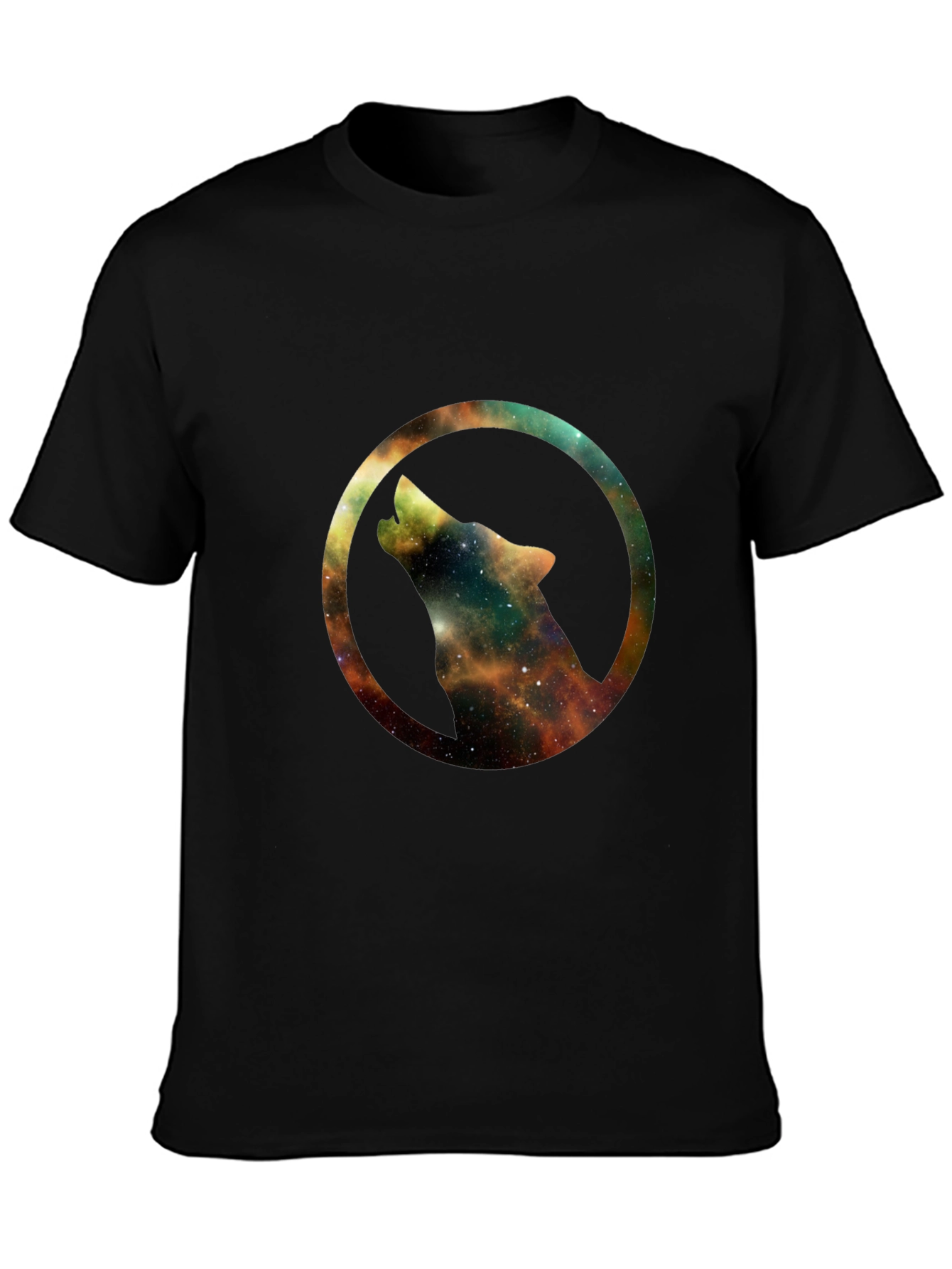 Galaxy Wolf Circle Black T-Shirt