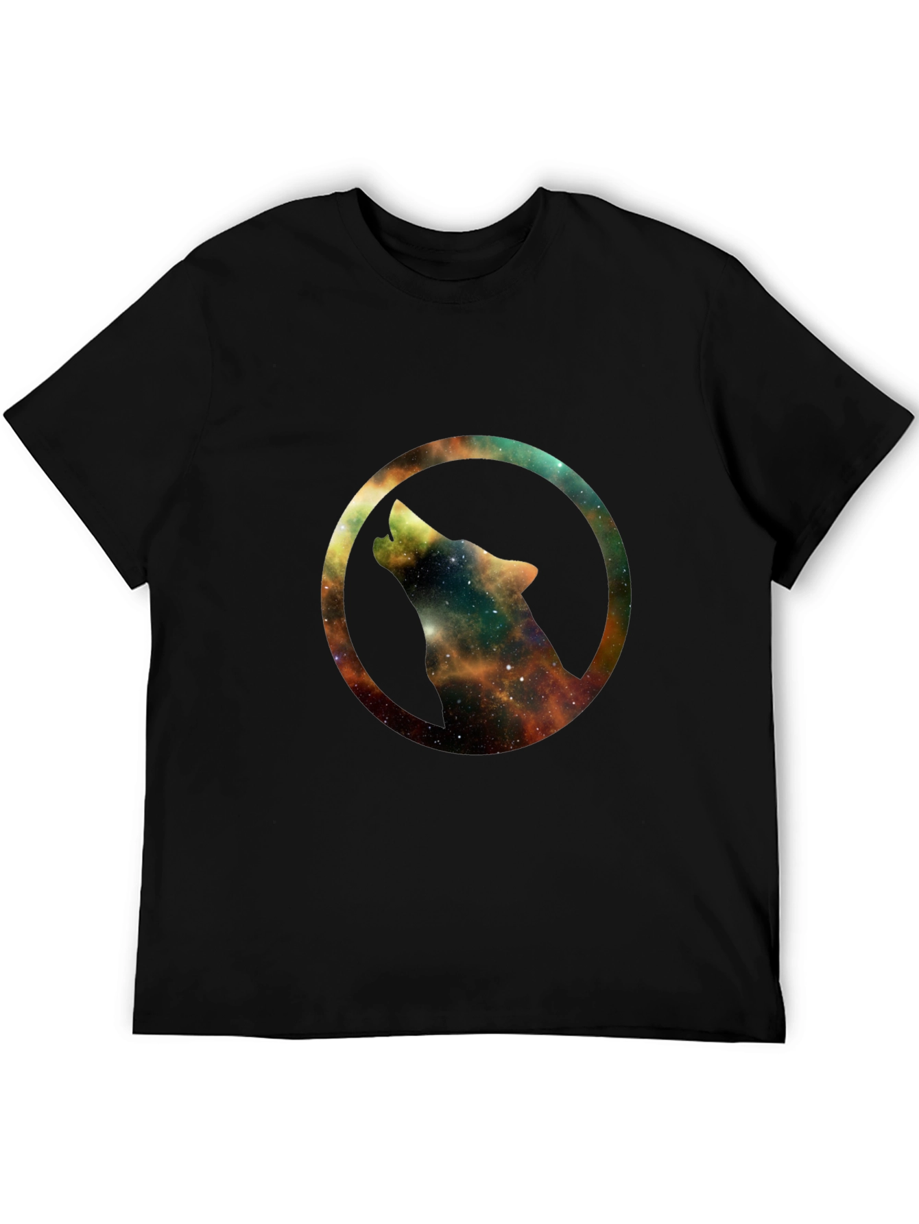Galaxy Wolf Circle Black T-Shirt