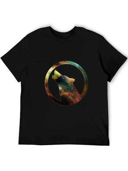 Galaxy Wolf Circle Black T-Shirt