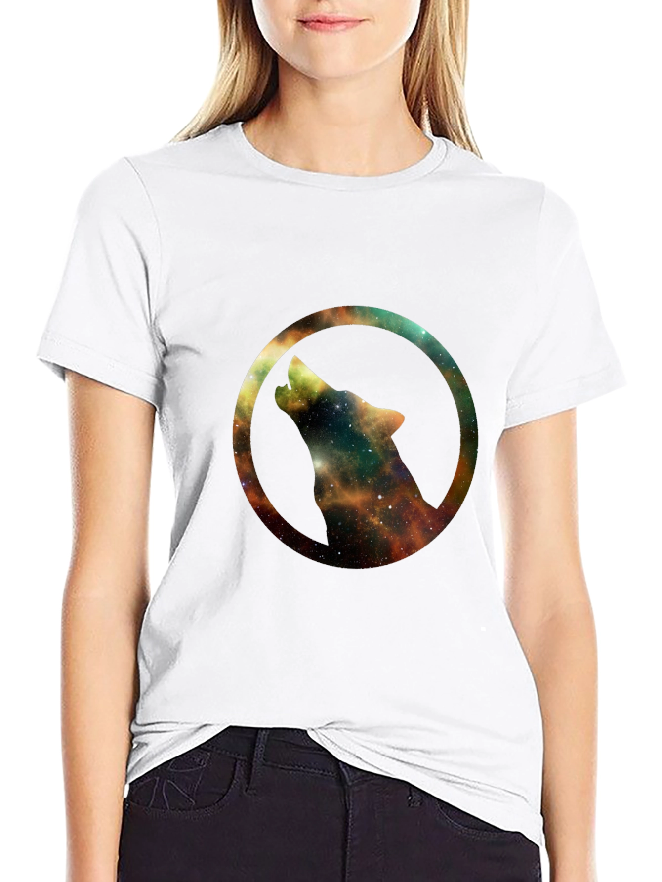 Galaxy Wolf Circle Black T-Shirt