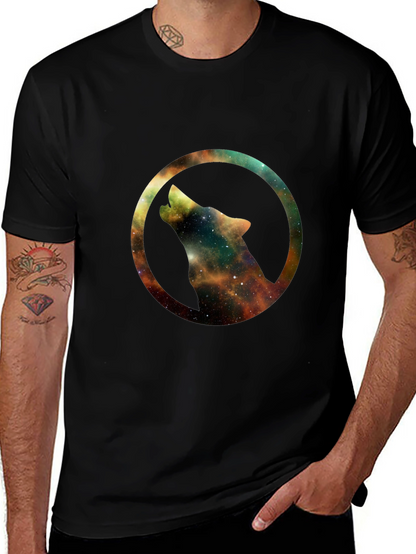 Galaxy Wolf Circle Black T-Shirt