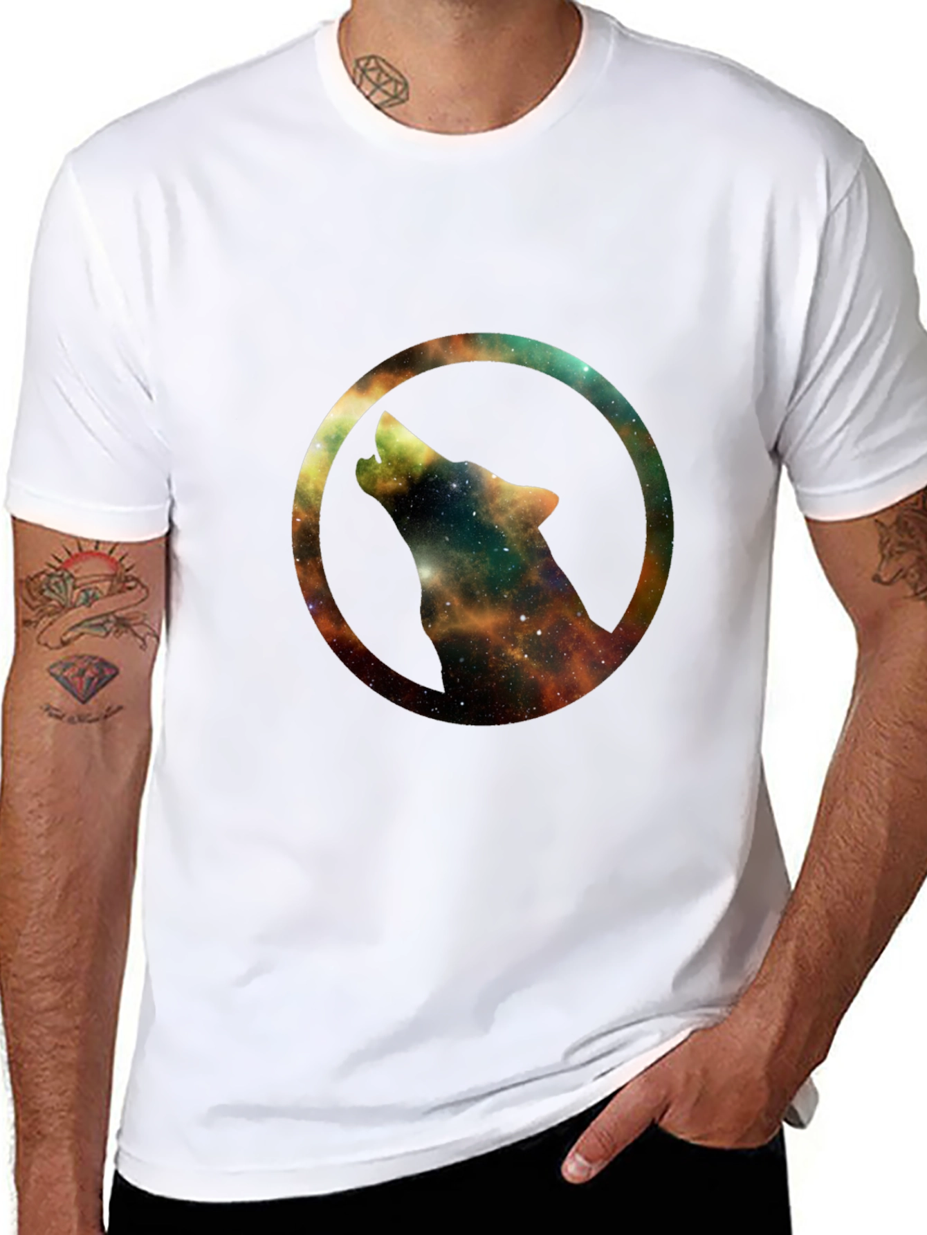 Galaxy Wolf Circle Black T-Shirt
