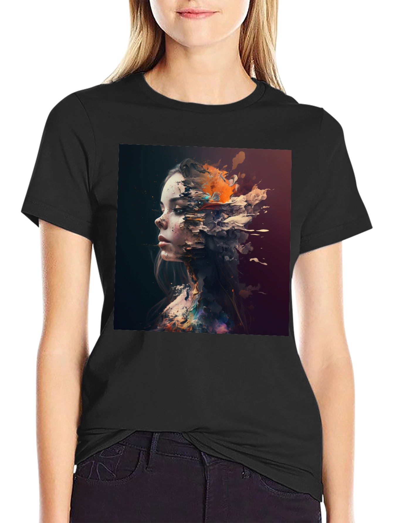 Abstract Woman Graphic Black T-Shirt