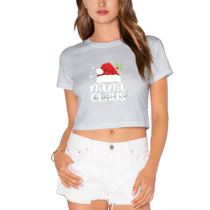 Nana Claus Santa Hat Christmas Light Holiday Crop Top