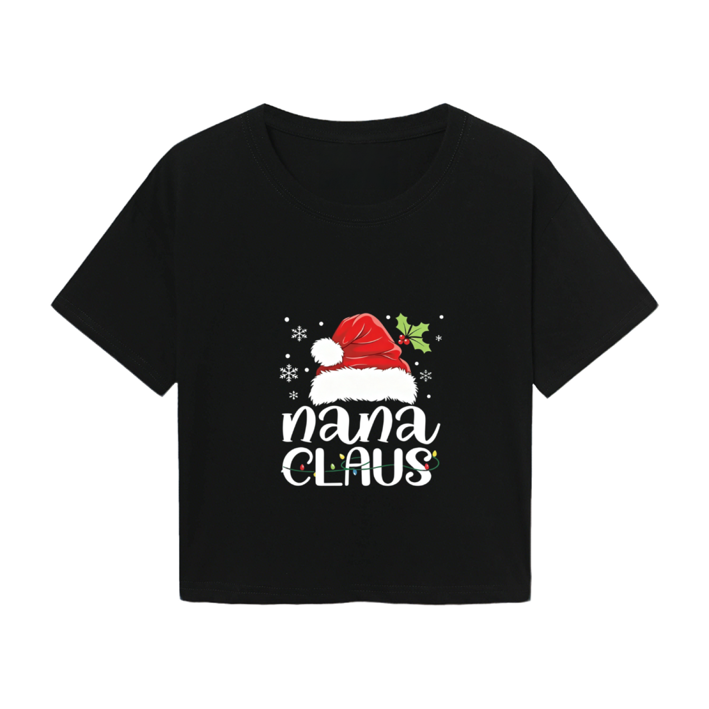 Nana Claus Santa Hat Christmas Light Holiday Crop Top