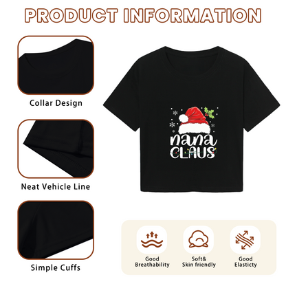 Nana Claus Santa Hat Christmas Light Holiday Crop Top