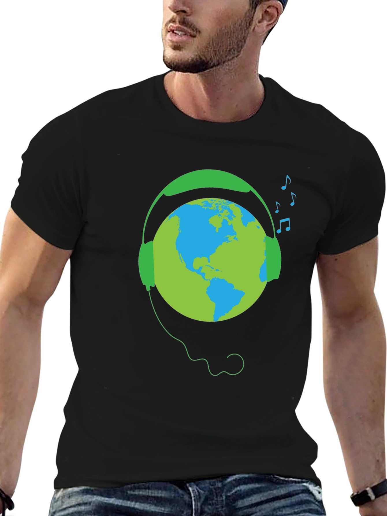 Earth Globe Headphones Graphic T-Shirt