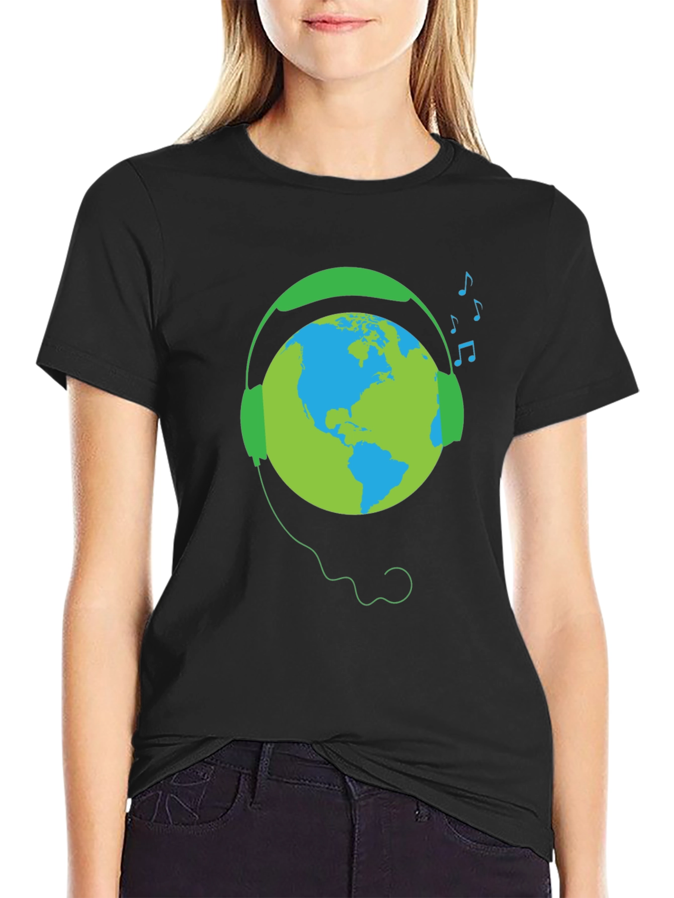 Earth Globe Headphones Graphic T-Shirt