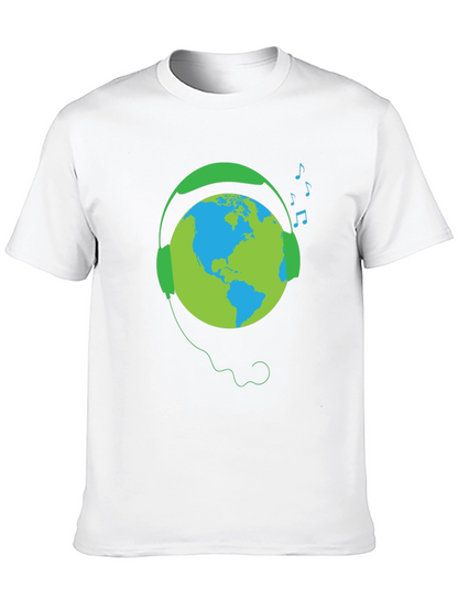 Earth Globe Headphones Graphic T-Shirt