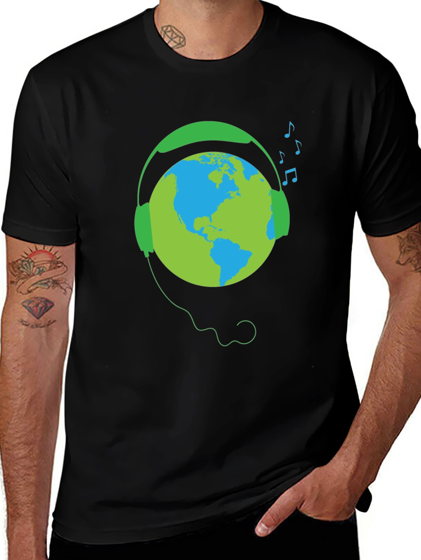 Earth Globe Headphones Graphic T-Shirt