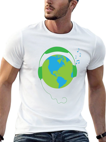 Earth Globe Headphones Graphic T-Shirt