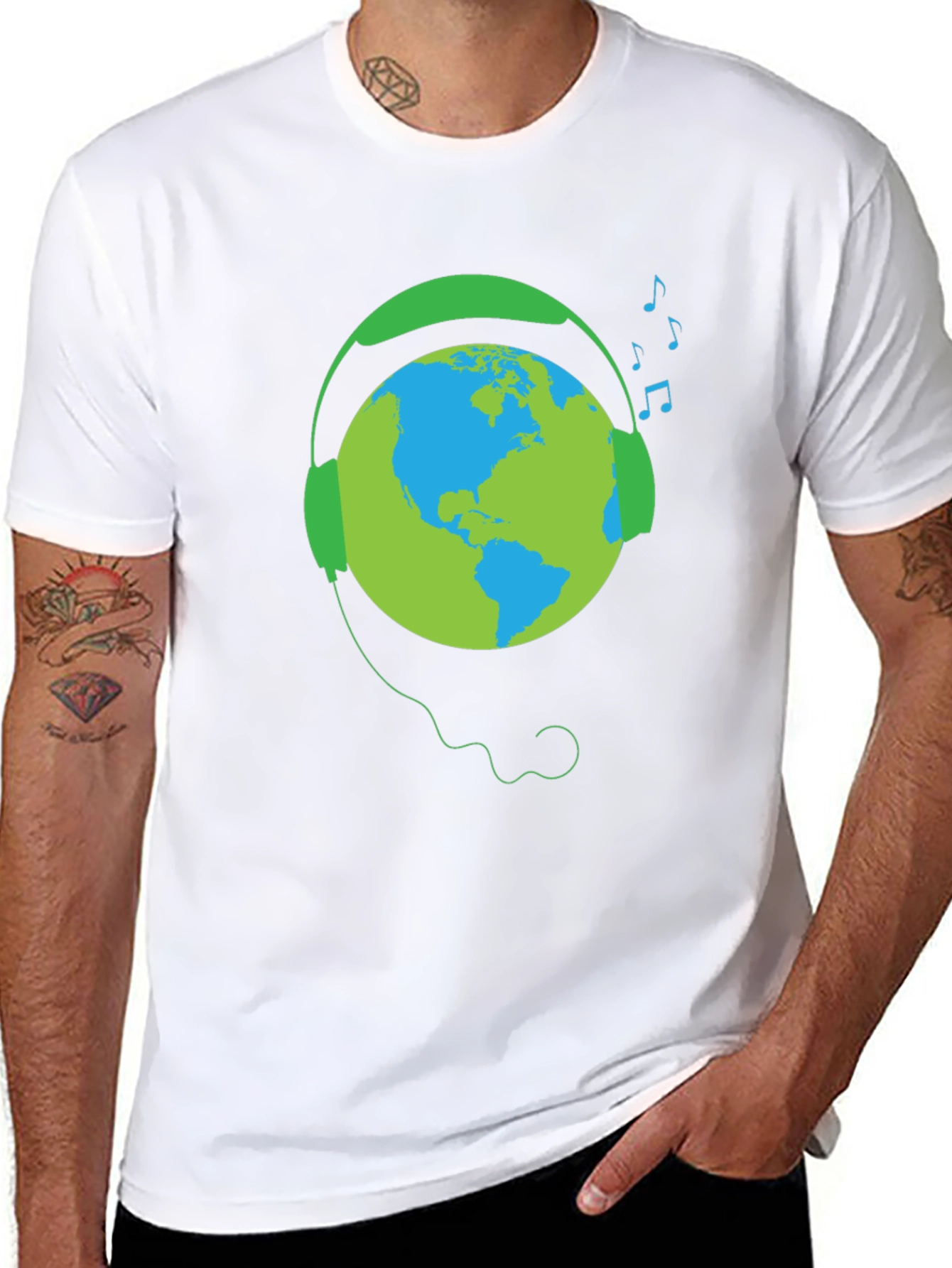 Earth Globe Headphones Graphic T-Shirt