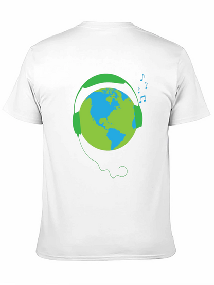 Earth Globe Headphones Graphic T-Shirt