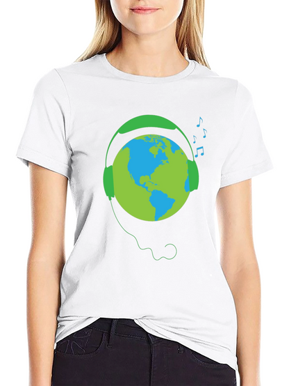 Earth Globe Headphones Graphic T-Shirt