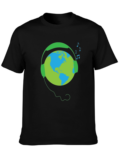 Earth Globe Headphones Graphic T-Shirt