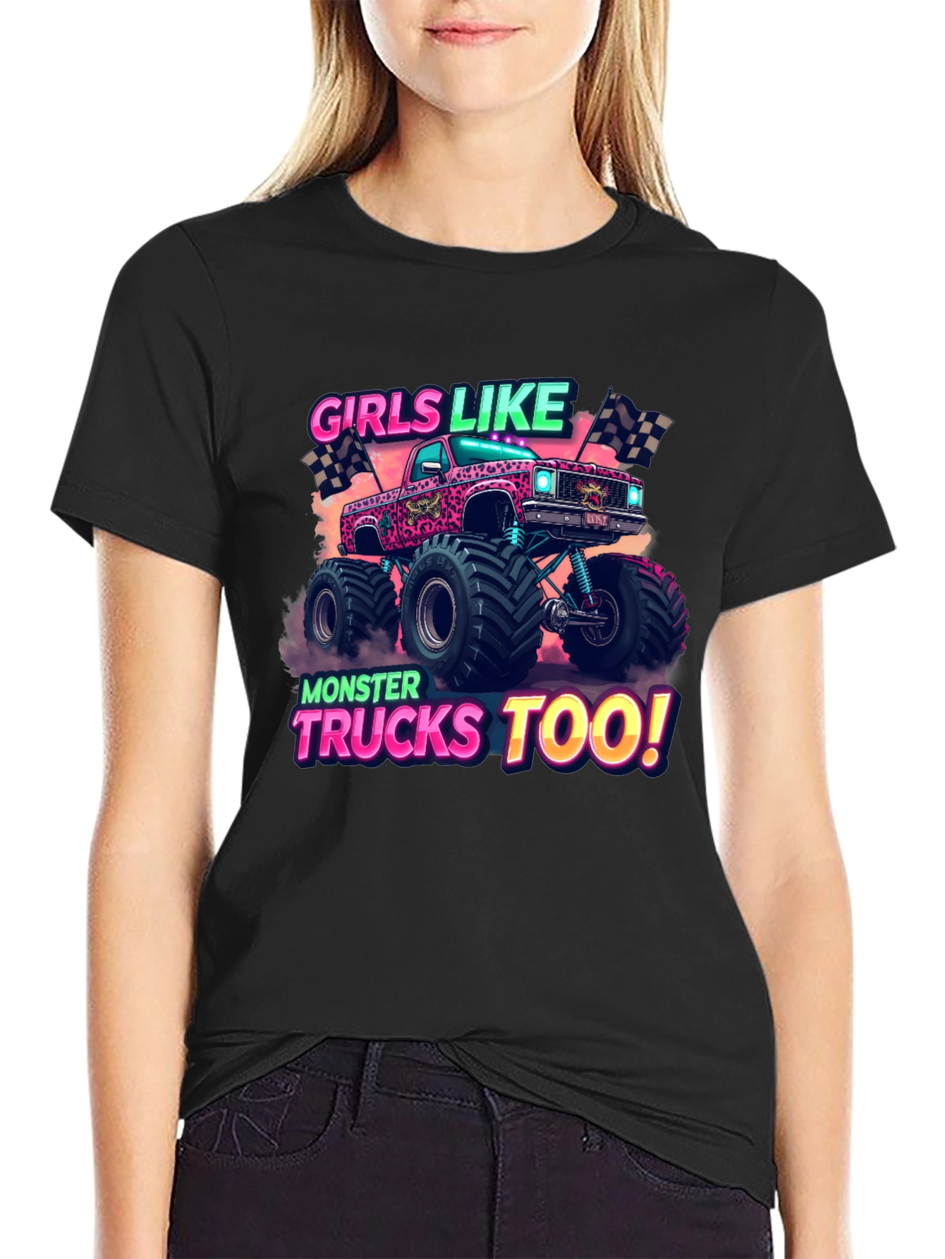 Girls Like Monster Trucks Too Graphic T-Shirt