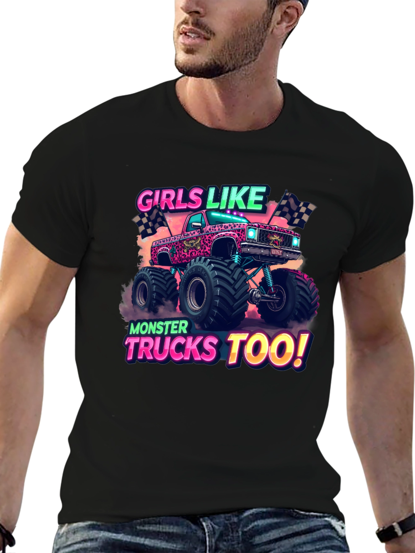 Girls Like Monster Trucks Too Graphic T-Shirt