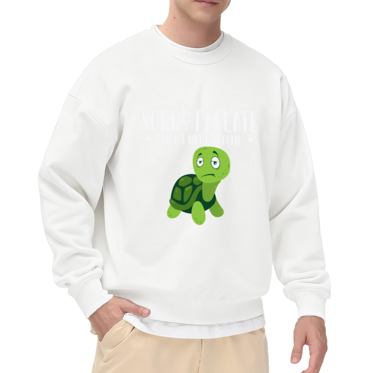 Sorry I'm Late I Didn't Want To Come Crewneck Sweatshirt - Funny Introvert Turtle Pullover