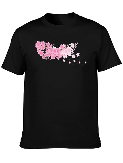 Cherry Blossom Black T-Shirt - Floral Design