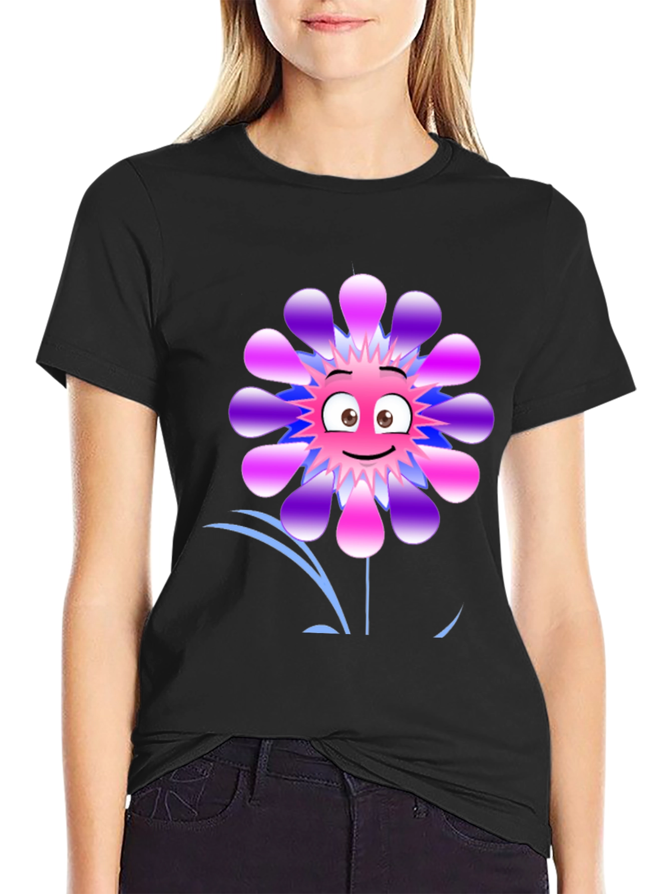 Funny Flower Graphic Print Black T-Shirt