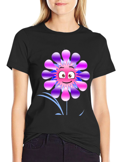 Funny Flower Graphic Print Black T-Shirt