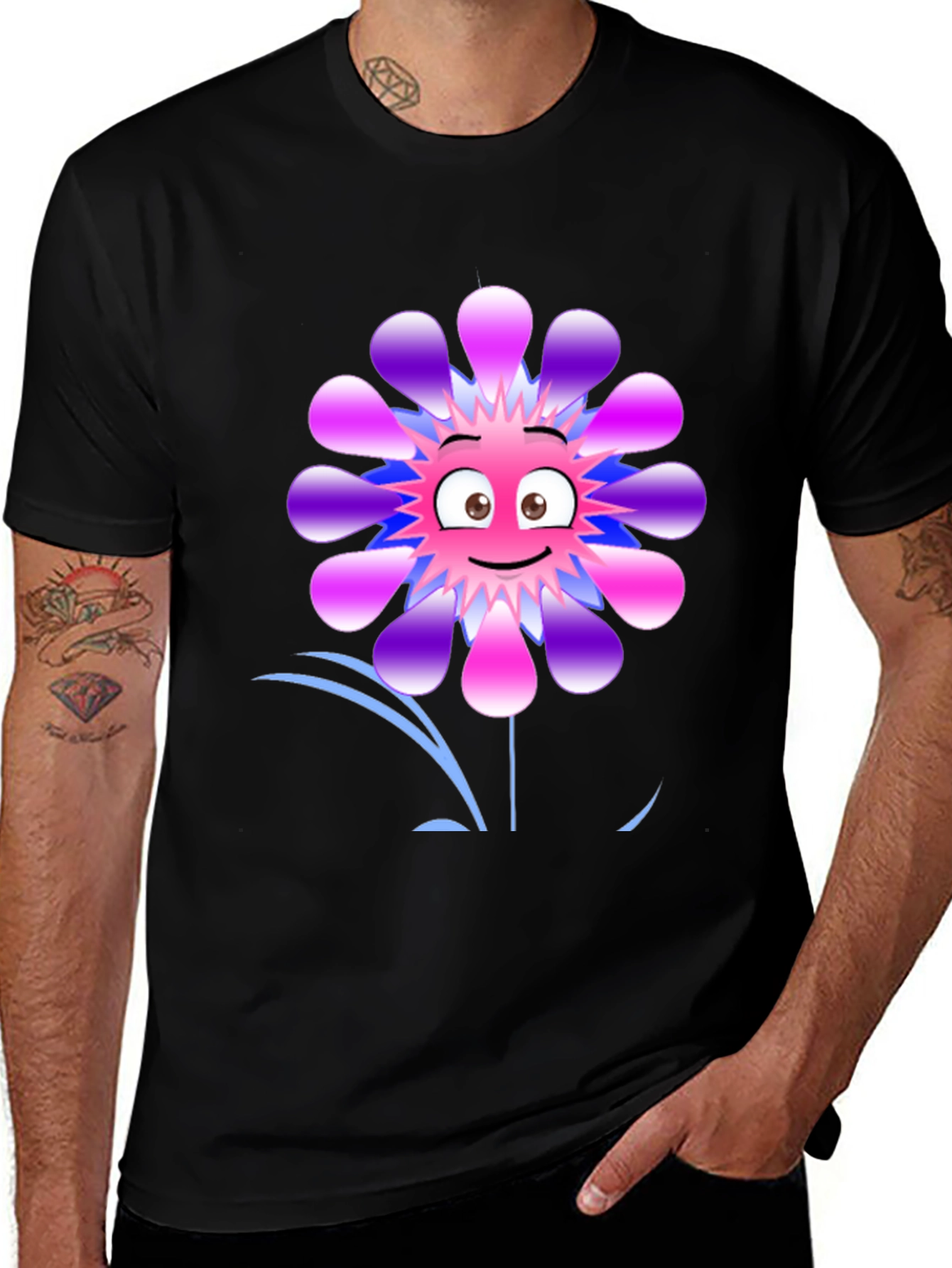 Funny Flower Graphic Print Black T-Shirt