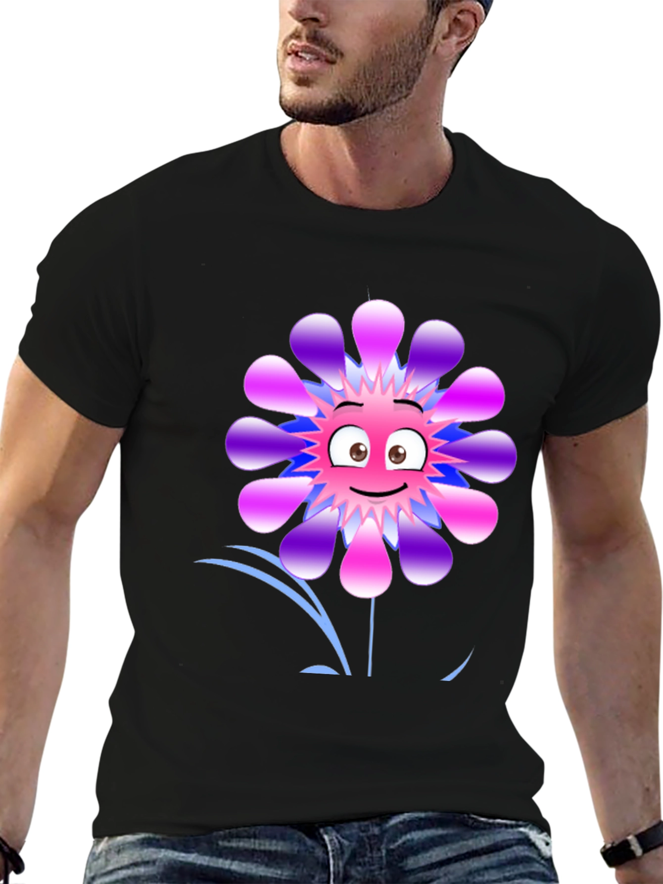 Funny Flower Graphic Print Black T-Shirt