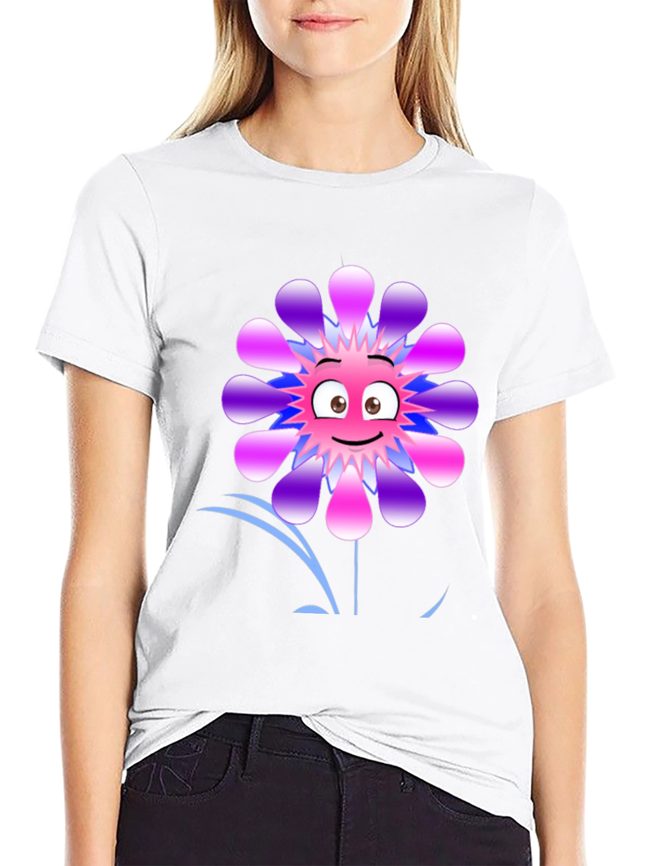 Funny Flower Graphic Print Black T-Shirt