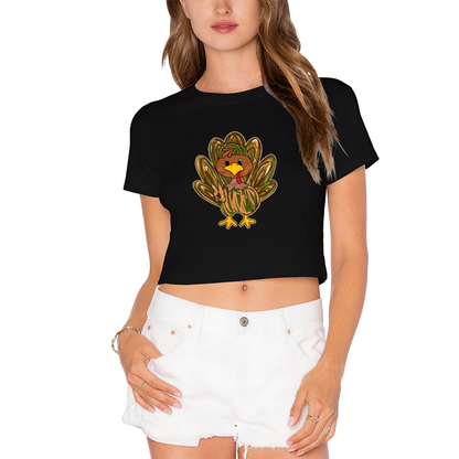 Cute Cartoon Fall Turkey Thanksgiving Day Cropped T?Shirt