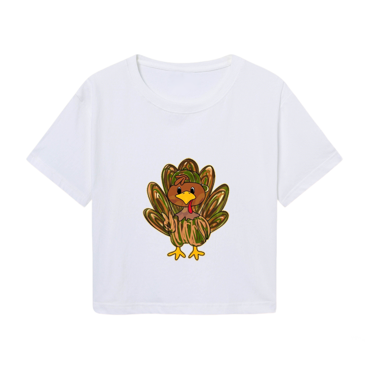 Cute Cartoon Fall Turkey Thanksgiving Day Cropped T?Shirt