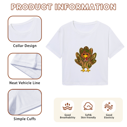 Cute Cartoon Fall Turkey Thanksgiving Day Cropped T?Shirt