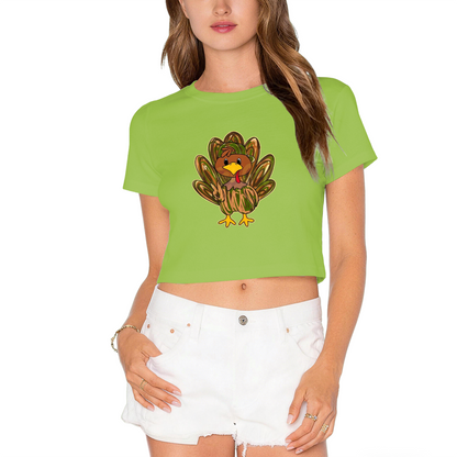 Cute Cartoon Fall Turkey Thanksgiving Day Cropped T?Shirt