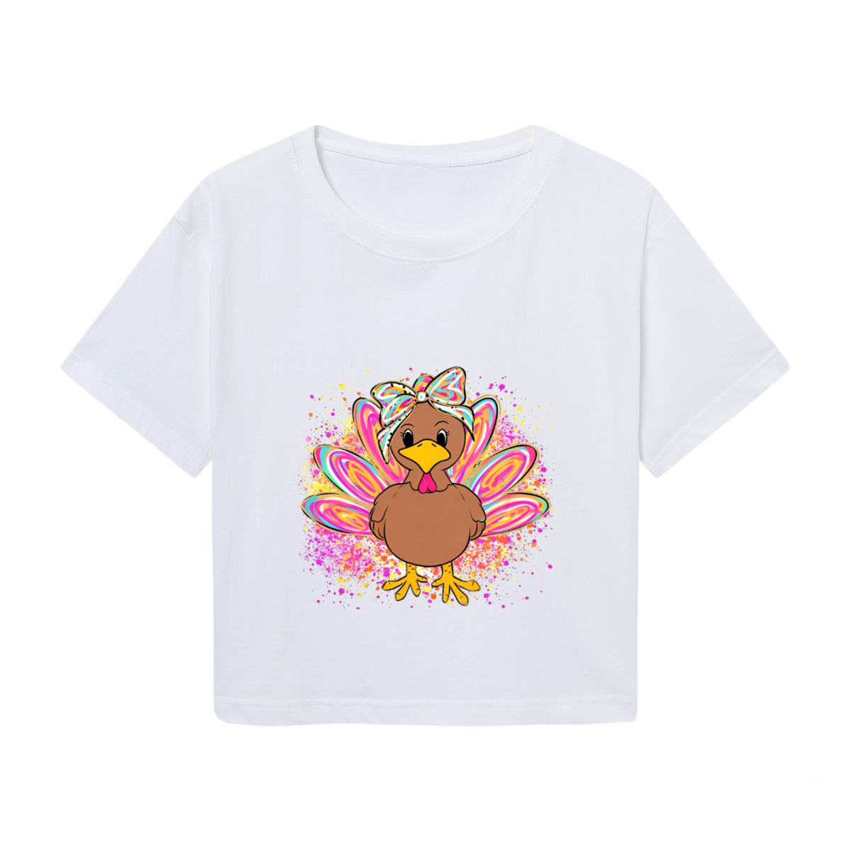 Pretty Bow Glitter Turkey Girl Thanksgiving Crop Top