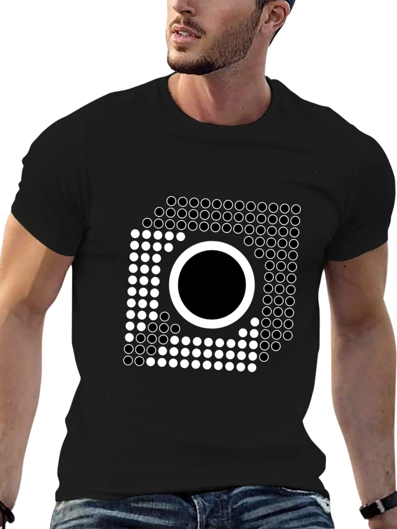 Geometric Circle Graphic Tee - Modern Style Black T-Shirt