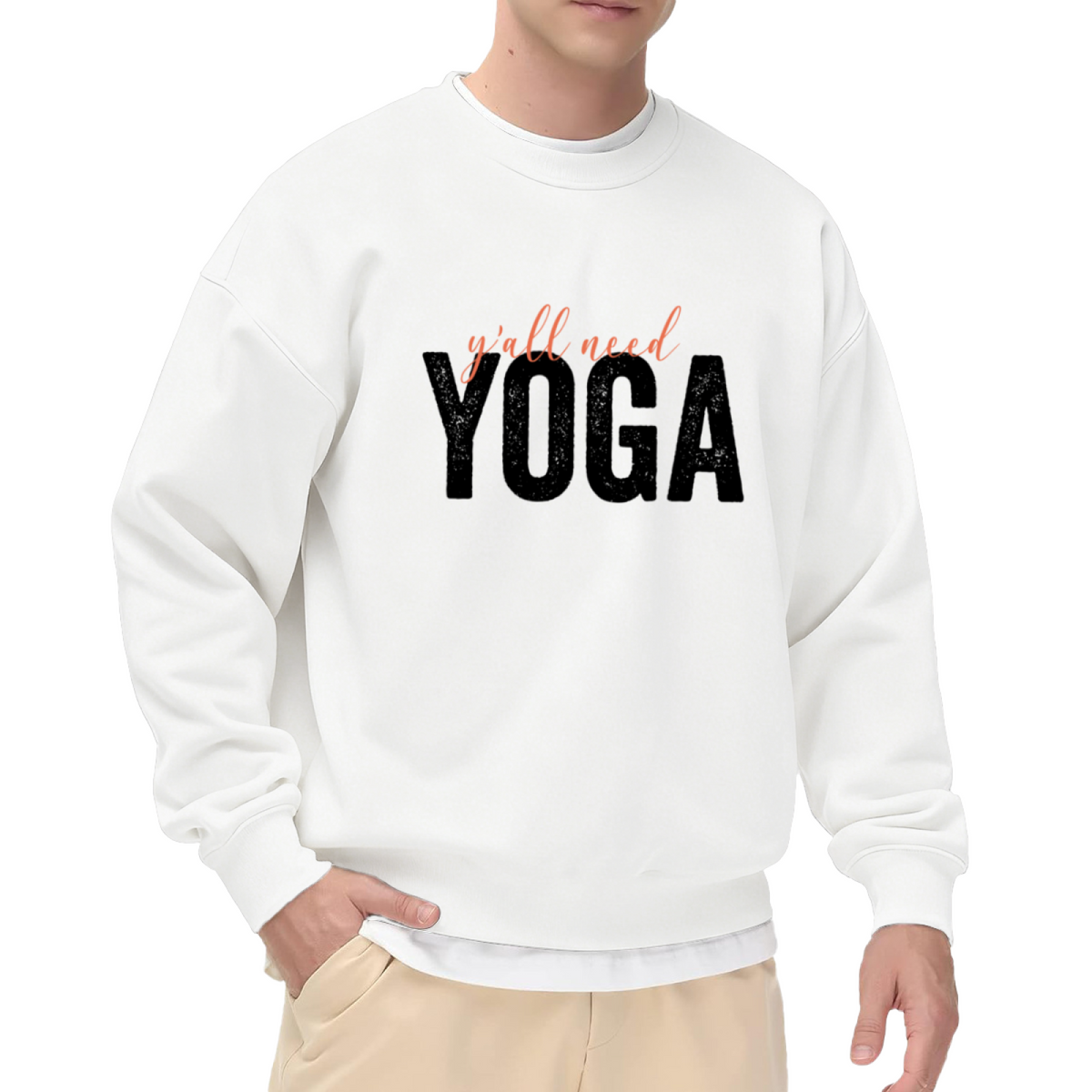 Y'all Need Yoga Sweatshirt - Funny Yoga Quote Crewneck, Distressed Lettering Pullover, Yogi Fitness Humor Gift Sweatshirt, Stretch Day Top