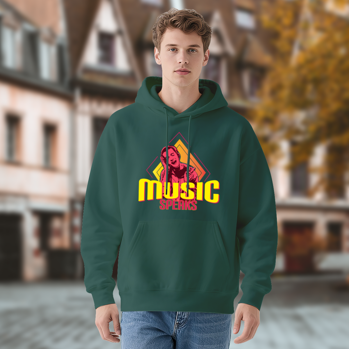 Retro Music Speaks Colorful Graphic Hoodie