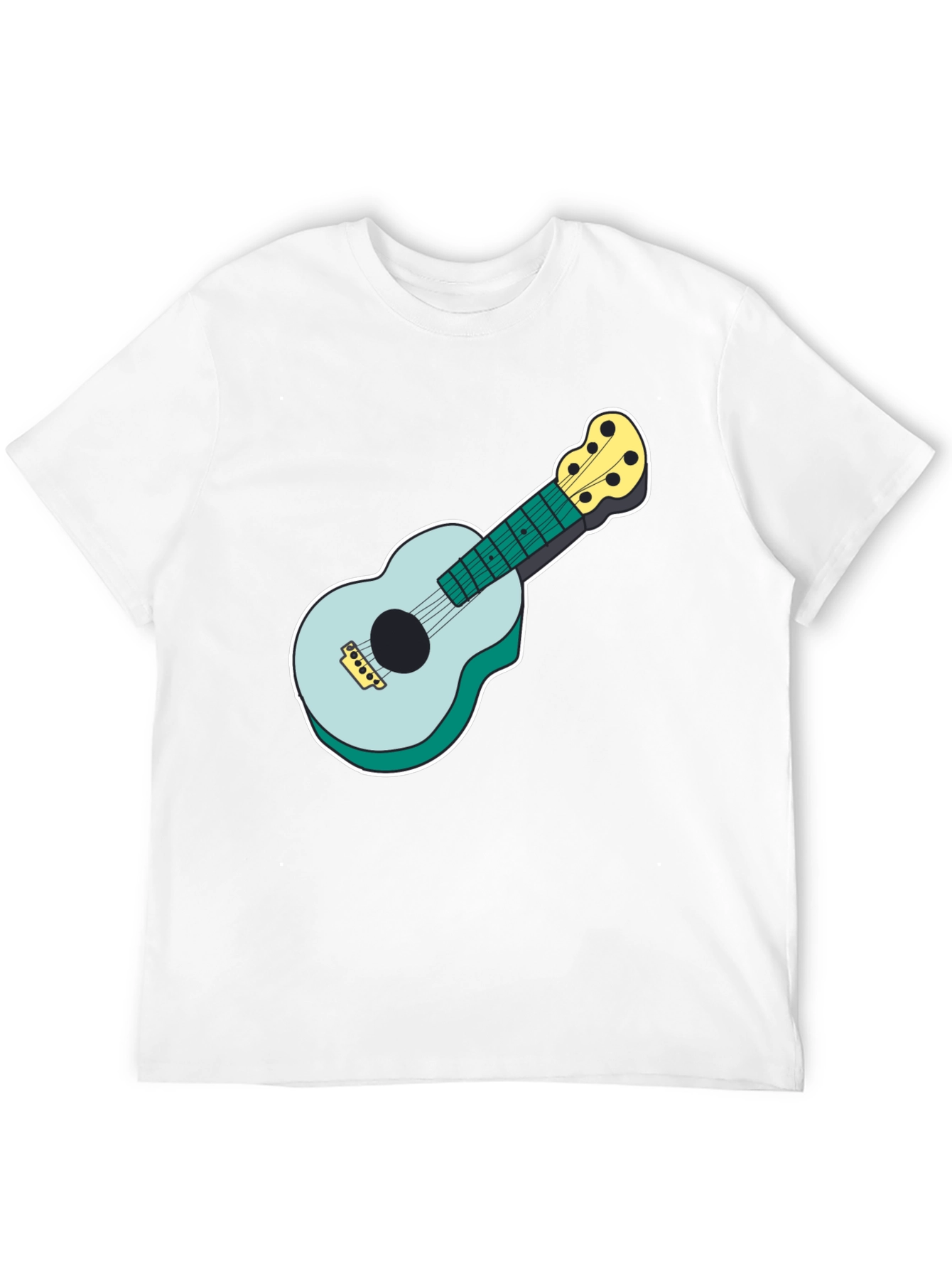 Ukulele Graphic Tee - Black Cotton Casual Shirt
