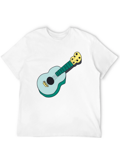 Ukulele Graphic Tee - Black Cotton Casual Shirt