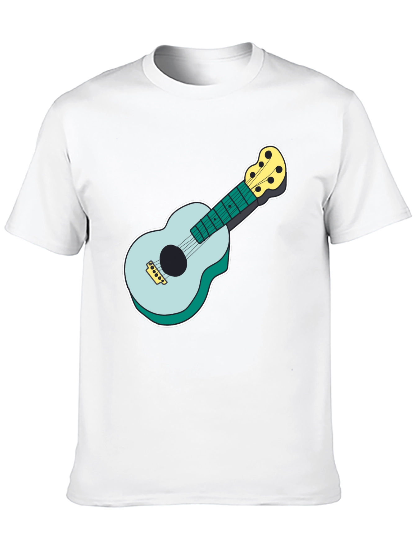 Ukulele Graphic Tee - Black Cotton Casual Shirt
