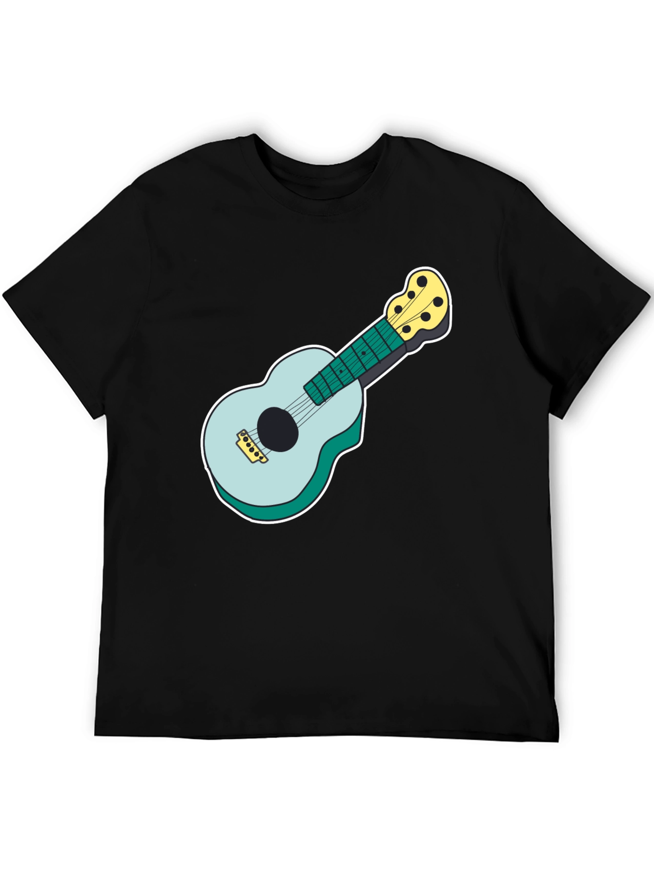 Ukulele Graphic Tee - Black Cotton Casual Shirt