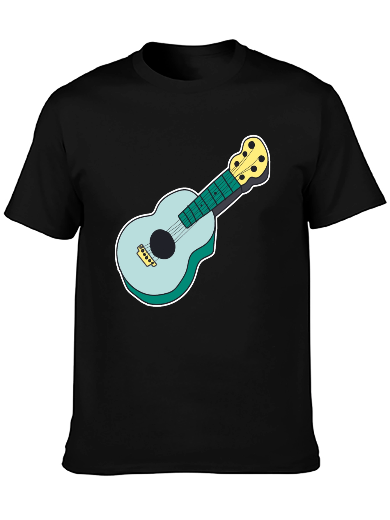 Ukulele Graphic Tee - Black Cotton Casual Shirt