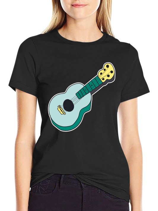 Ukulele Graphic Tee - Black Cotton Casual Shirt