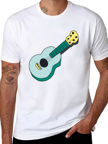 Ukulele Graphic Tee - Black Cotton Casual Shirt