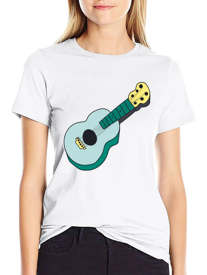Ukulele Graphic Tee - Black Cotton Casual Shirt