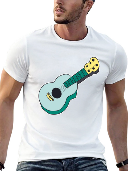 Ukulele Graphic Tee - Black Cotton Casual Shirt