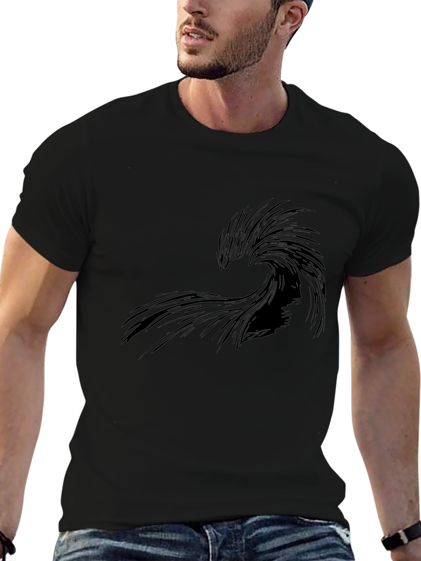 Stylish Black Wave Graphic Tee